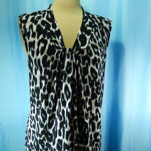 Calvin Klein Black White & Taupe Sleeveless Knotted V-Neck 1X Career Shell EUC